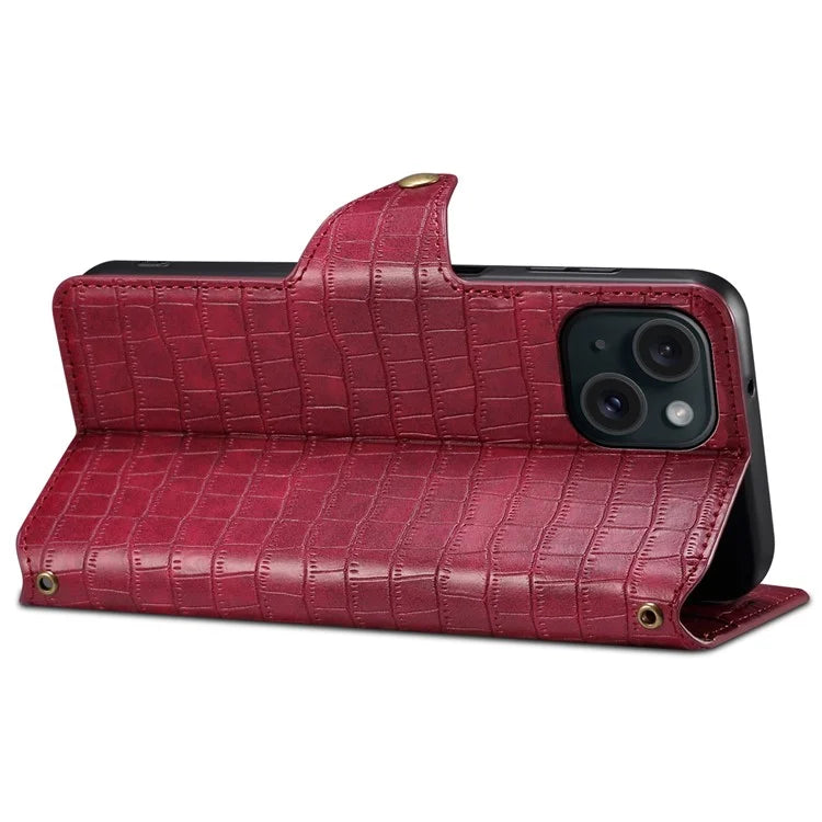 For iPhone 14 Case Crocodile Texture Leather Phone Cover with Wallet Card Slots