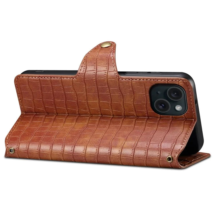 For iPhone 14 Plus Wallet Leather Case Crocodile Texture Stand Protective Phone Cover