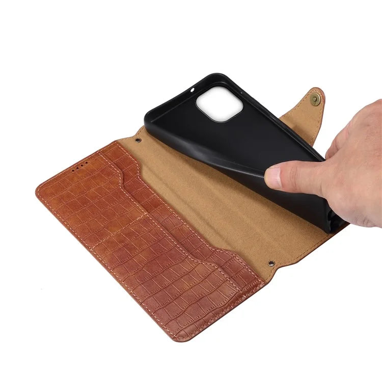 For iPhone 14 Plus Wallet Leather Case Crocodile Texture Stand Protective Phone Cover