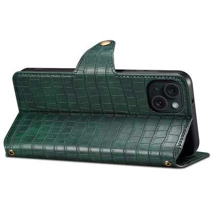 For iPhone 14 Plus Wallet Leather Case Crocodile Texture Stand Protective Phone Cover