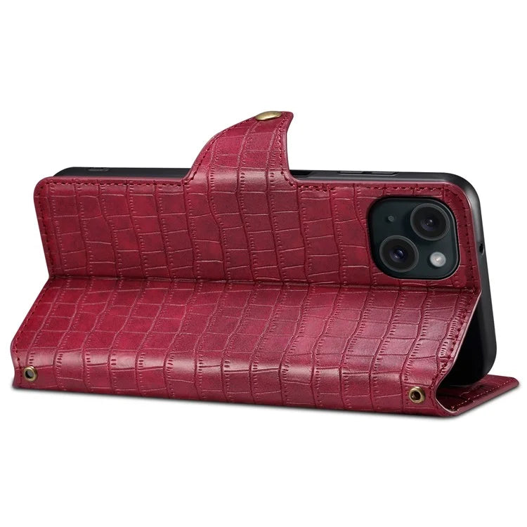 For iPhone 14 Plus Wallet Leather Case Crocodile Texture Stand Protective Phone Cover