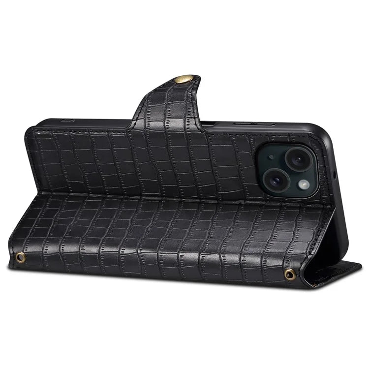 For iPhone 14 Plus Wallet Leather Case Crocodile Texture Stand Protective Phone Cover