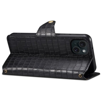 For iPhone 14 Plus Wallet Leather Case Crocodile Texture Stand Protective Phone Cover