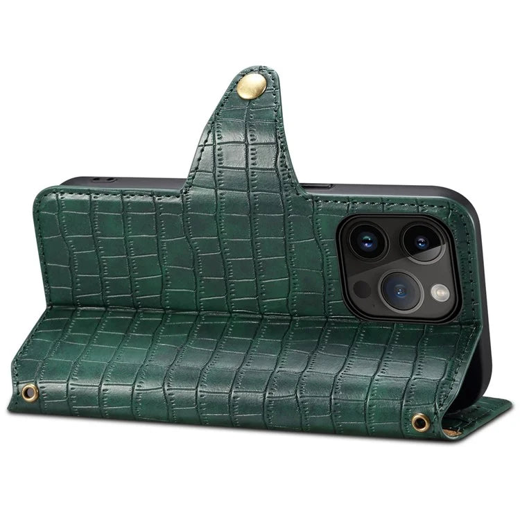For iPhone 13 Pro Max Leather Cover Crocodile Texture Anti-Drop Wallet Phone Case