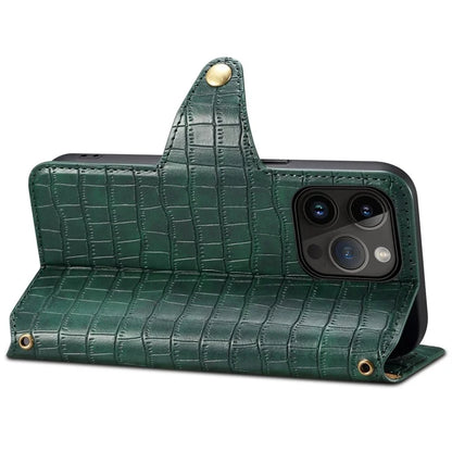 For iPhone 13 Pro Max Leather Cover Crocodile Texture Anti-Drop Wallet Phone Case