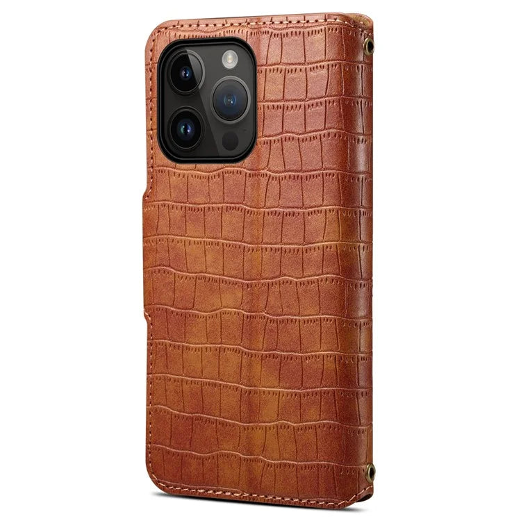 For iPhone 13 Pro Max Leather Cover Crocodile Texture Anti-Drop Wallet Phone Case