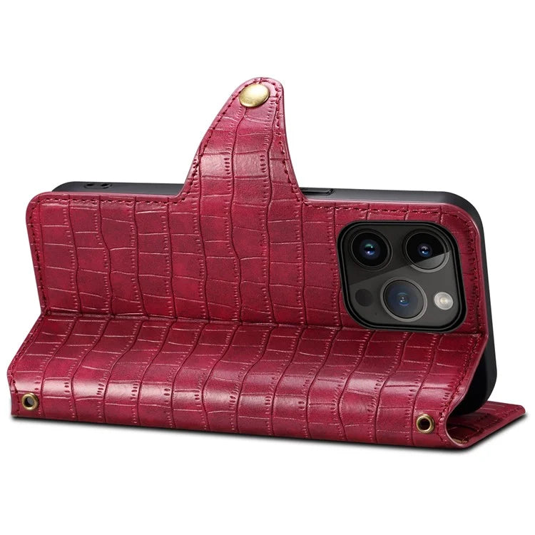 For iPhone 13 Pro Max Leather Cover Crocodile Texture Anti-Drop Wallet Phone Case