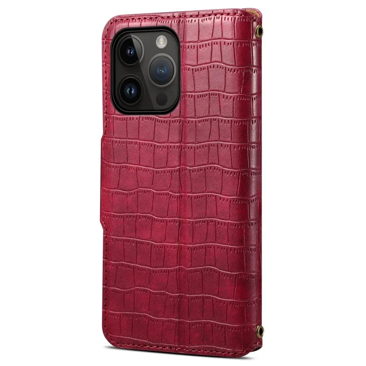 For iPhone 13 Pro Max Leather Cover Crocodile Texture Anti-Drop Wallet Phone Case
