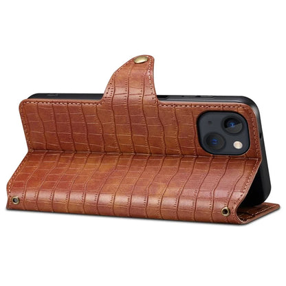 Wallet Cell Phone Cover for iPhone 13 6.1 inch PU Leather Case with Stand Crocodile Texture