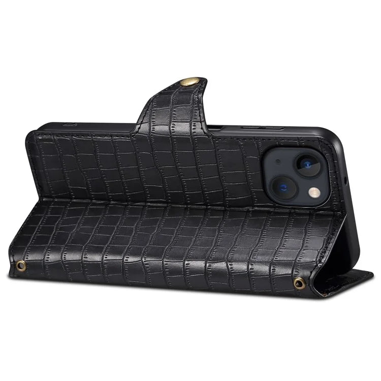 Wallet Cell Phone Cover for iPhone 13 6.1 inch PU Leather Case with Stand Crocodile Texture