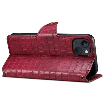 Wallet Cell Phone Cover for iPhone 13 6.1 inch PU Leather Case with Stand Crocodile Texture