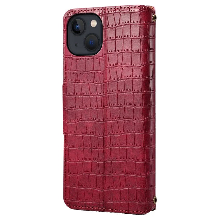 Wallet Cell Phone Cover for iPhone 13 6.1 inch PU Leather Case with Stand Crocodile Texture