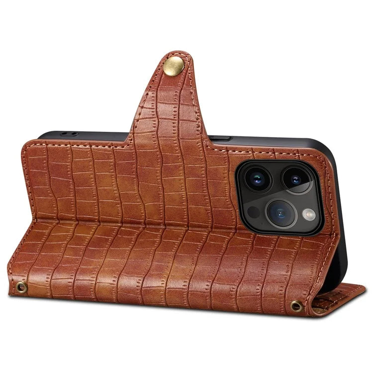 Leather Case for iPhone 13 Pro Drop Protection Crocodile Texture Wallet Phone Cover