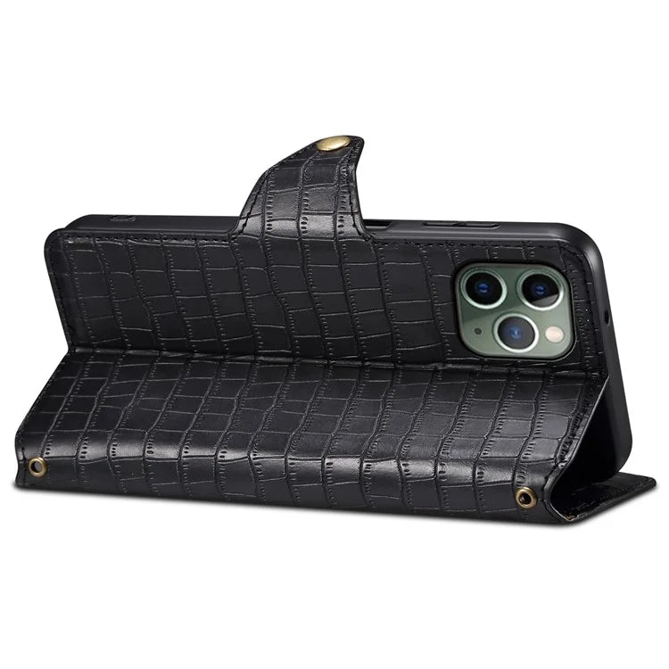 For iPhone 11 Pro Leather Case Magnetic Flip Crocodile Texture Phone Cover