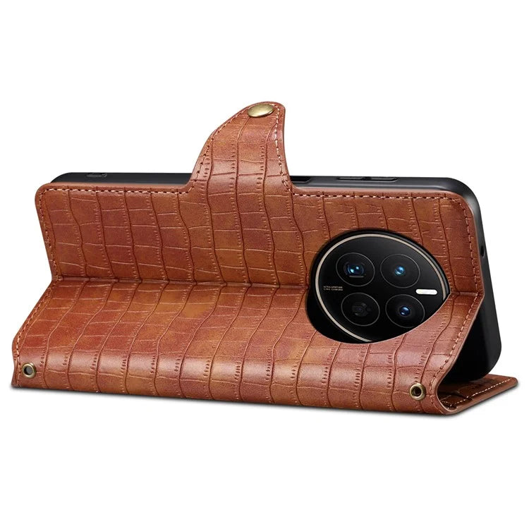 For Huawei Mate 50 4G Wallet Case Crocodile Texture Leather+TPU Phone Cover