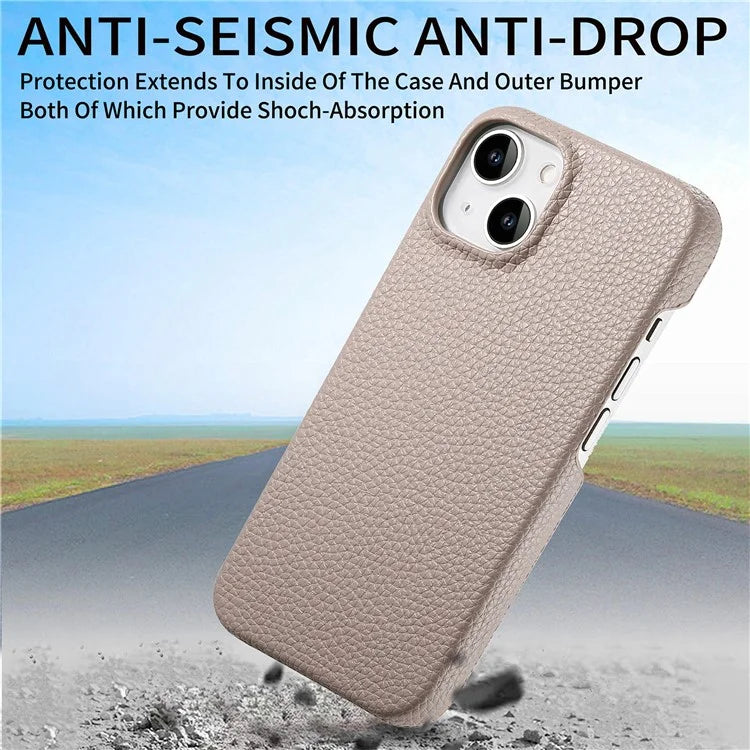 Y1 For iPhone 14 / 13 Case Litchi Texture PU Leather Coated PC Phone Cover