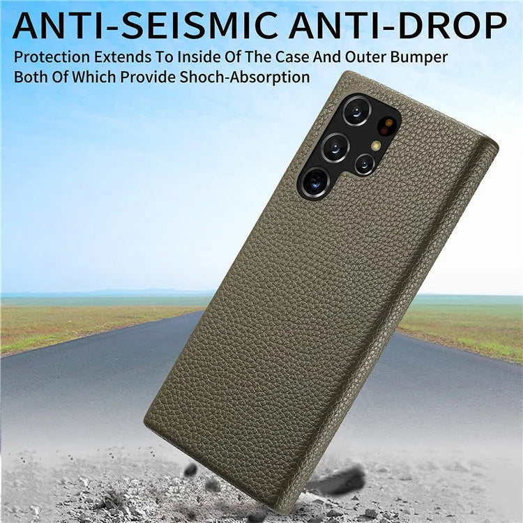 Y1 For Samsung Galaxy S22 Ultra 5G Slim Case Litchi Texture PU+PC Phone Cover