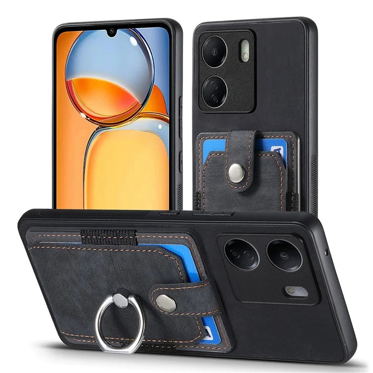 D2 Retro Phone Cover for Xiaomi Redmi 13C 4G / Poco C65 4G Case PU Leather+TPU Kickstand Phone Shell
