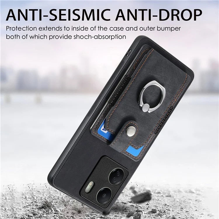 D2 Retro Phone Cover for Xiaomi Redmi 13C 4G / Poco C65 4G Case PU Leather+TPU Kickstand Phone Shell
