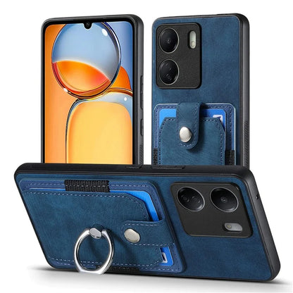 D2 Retro Phone Cover for Xiaomi Redmi 13C 4G / Poco C65 4G Case PU Leather+TPU Kickstand Phone Shell