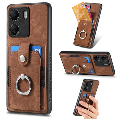 D2 Retro Phone Cover for Xiaomi Redmi 13C 4G / Poco C65 4G Case PU Leather+TPU Kickstand Phone Shell
