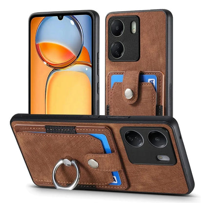 D2 Retro Phone Cover for Xiaomi Redmi 13C 4G / Poco C65 4G Case PU Leather+TPU Kickstand Phone Shell