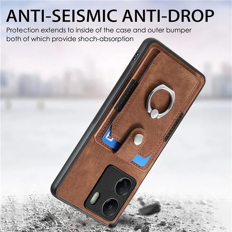 D2 Retro Phone Cover for Xiaomi Redmi 13C 4G / Poco C65 4G Case PU Leather+TPU Kickstand Phone Shell