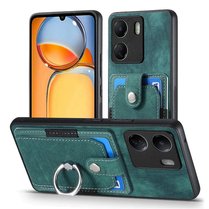 D2 Retro Phone Cover for Xiaomi Redmi 13C 4G / Poco C65 4G Case PU Leather+TPU Kickstand Phone Shell