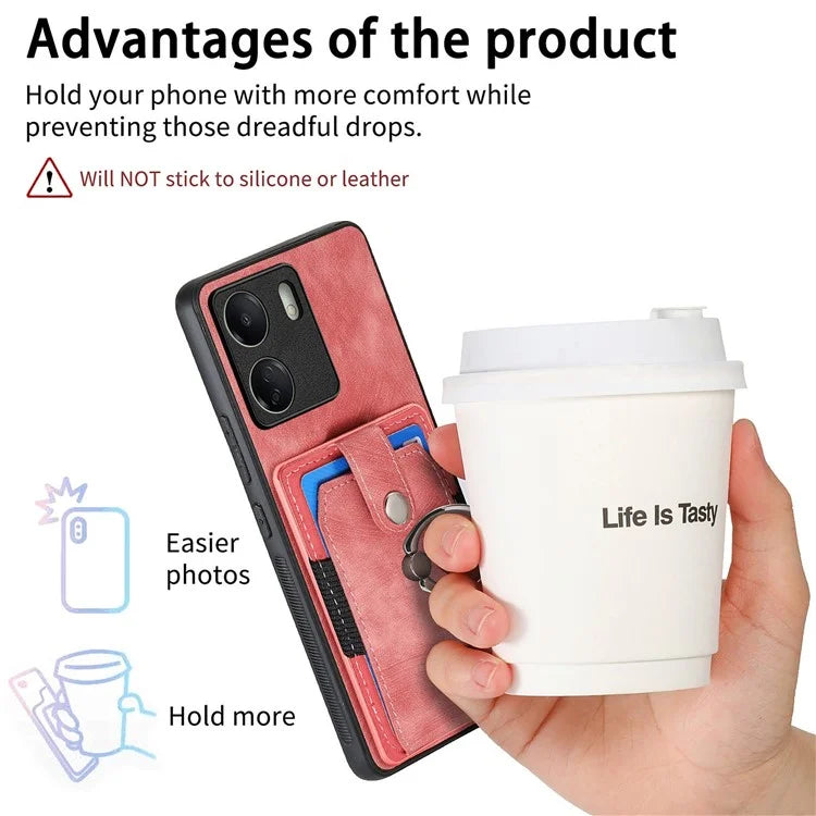 D2 Retro Phone Cover for Xiaomi Redmi 13C 4G / Poco C65 4G Case PU Leather+TPU Kickstand Phone Shell