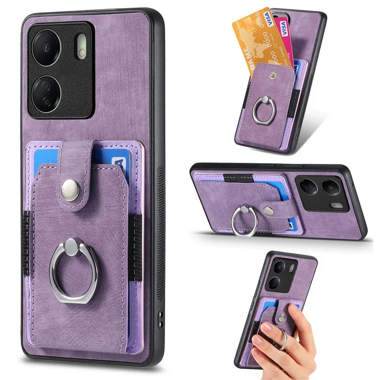 D2 Retro Phone Cover for Xiaomi Redmi 13C 4G / Poco C65 4G Case PU Leather+TPU Kickstand Phone Shell