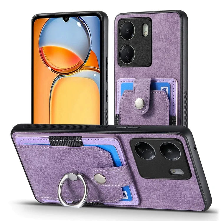D2 Retro Phone Cover for Xiaomi Redmi 13C 4G / Poco C65 4G Case PU Leather+TPU Kickstand Phone Shell