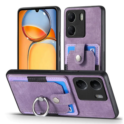 D2 Retro Phone Cover for Xiaomi Redmi 13C 4G / Poco C65 4G Case PU Leather+TPU Kickstand Phone Shell