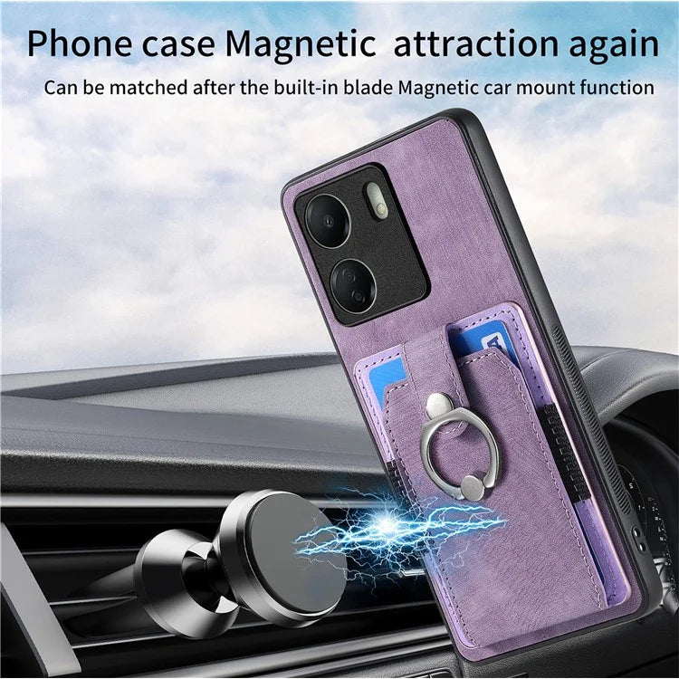 D2 Retro Phone Cover for Xiaomi Redmi 13C 4G / Poco C65 4G Case PU Leather+TPU Kickstand Phone Shell
