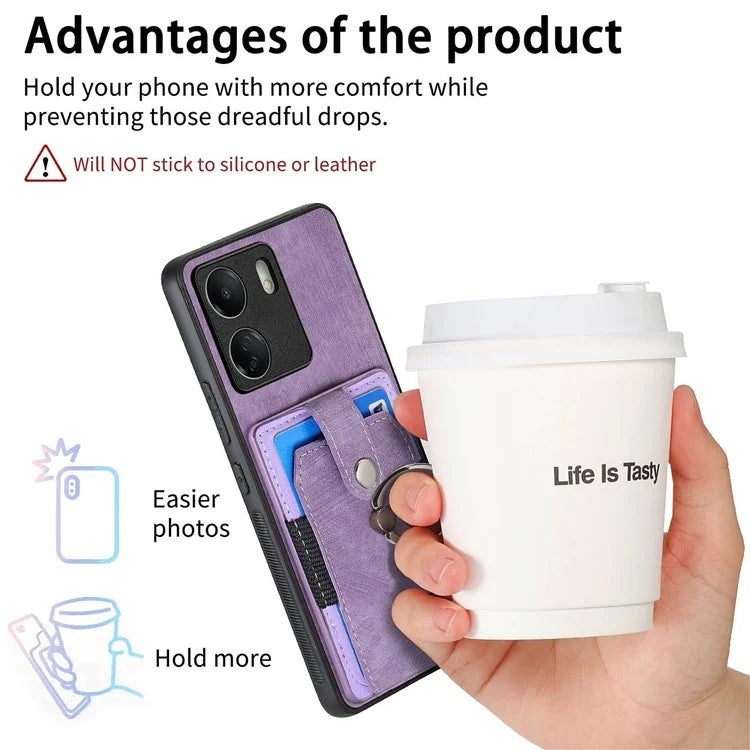 D2 Retro Phone Cover for Xiaomi Redmi 13C 4G / Poco C65 4G Case PU Leather+TPU Kickstand Phone Shell