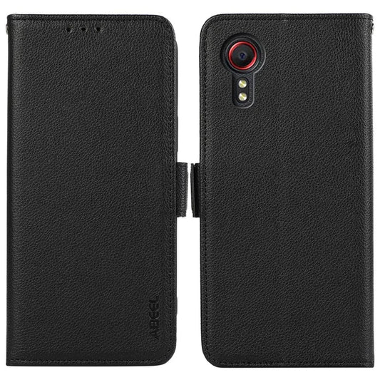 ABEEL For Samsung Galaxy Xcover 5 Leather Case RFID Blocking Litchi Texture Wallet Phone Cover