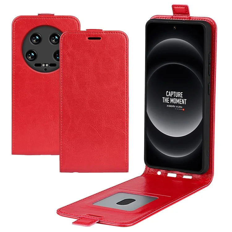 For Xiaomi 14 Ultra Case PU Leather Protective Vertical Flip Phone Cover with Card Holder