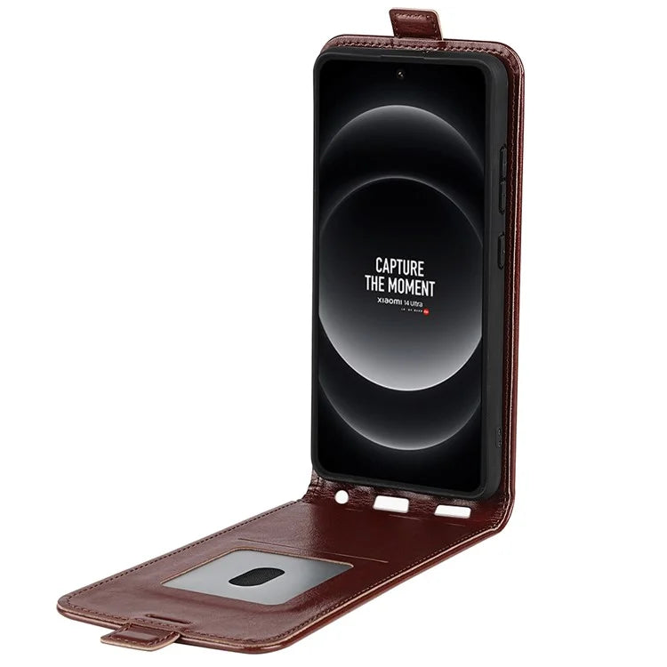 For Xiaomi 14 Ultra Case PU Leather Protective Vertical Flip Phone Cover with Card Holder