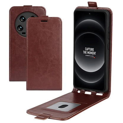 For Xiaomi 14 Ultra Case PU Leather Protective Vertical Flip Phone Cover with Card Holder