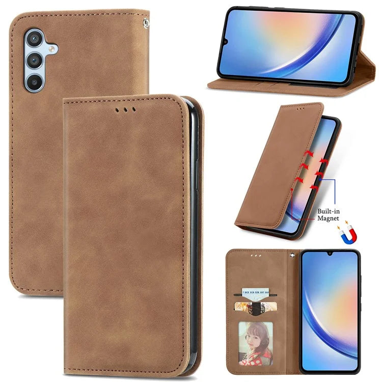 For Samsung Galaxy A05s 4G Case Skin Touch Feeling Magnetic Closing PU Leather Stand Phone Cover