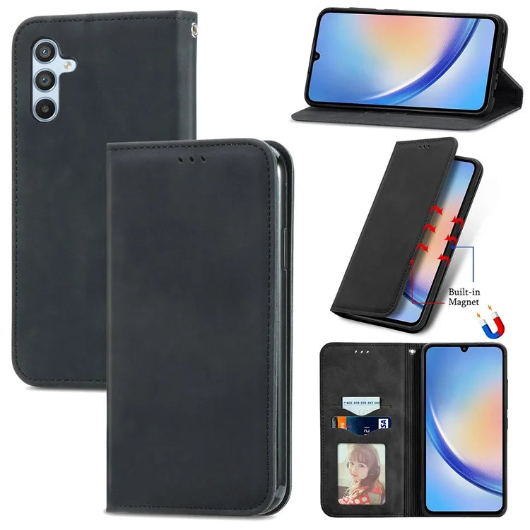 For Samsung Galaxy A05s 4G Case Skin Touch Feeling Magnetic Closing PU Leather Stand Phone Cover