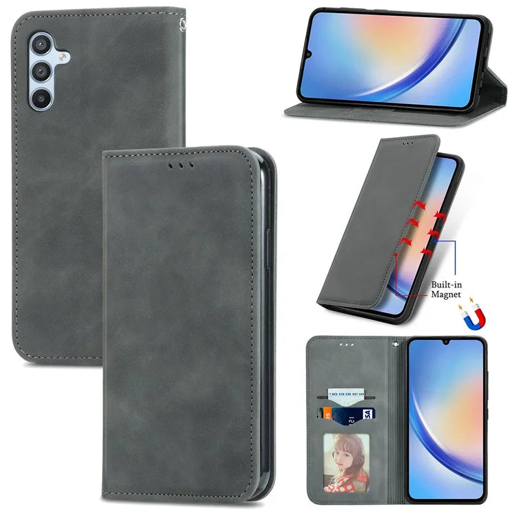 For Samsung Galaxy A05s 4G Case Skin Touch Feeling Magnetic Closing PU Leather Stand Phone Cover