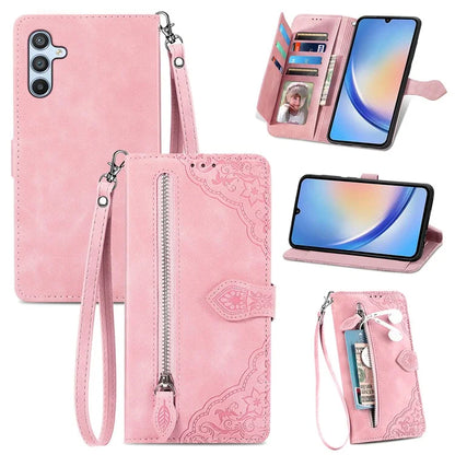 For Samsung Galaxy A55 5G Case Flower Imprinted Leather Wallet Phone Cover