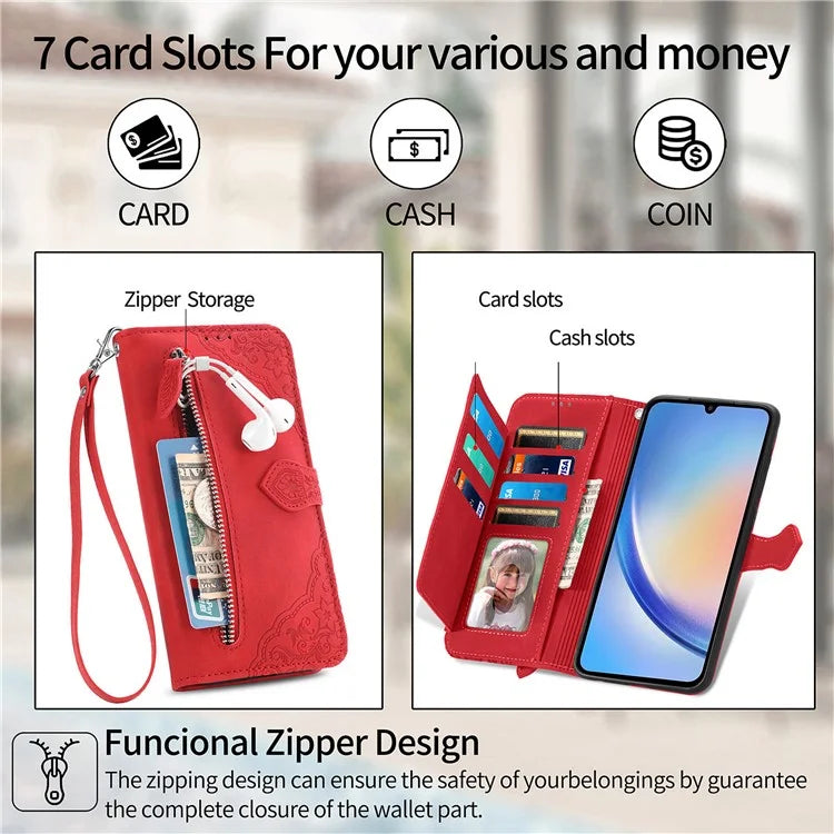 For Samsung Galaxy A55 5G Case Flower Imprinted Leather Wallet Phone Cover
