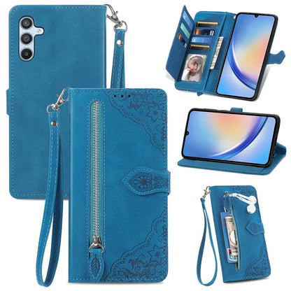For Samsung Galaxy A55 5G Case Flower Imprinted Leather Wallet Phone Cover