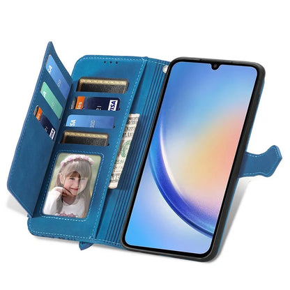 For Samsung Galaxy A55 5G Case Flower Imprinted Leather Wallet Phone Cover