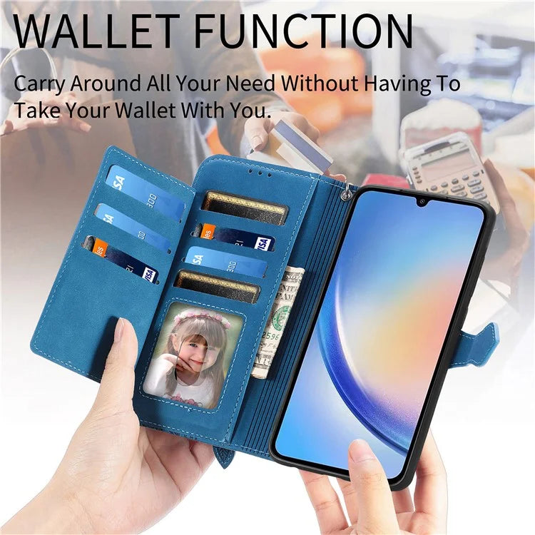 For Samsung Galaxy A55 5G Case Flower Imprinted Leather Wallet Phone Cover