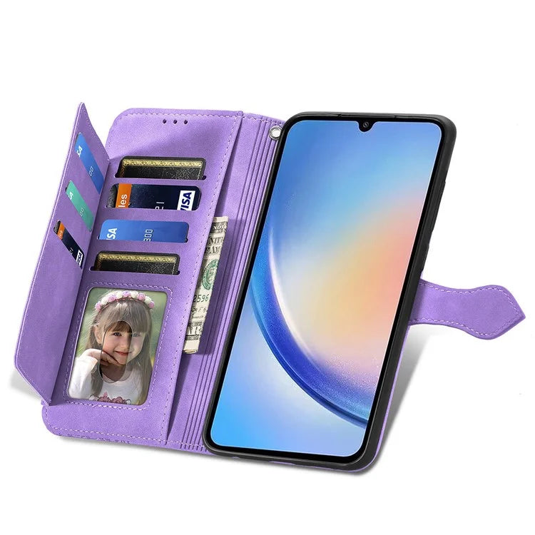 For Samsung Galaxy A55 5G Case Flower Imprinted Leather Wallet Phone Cover