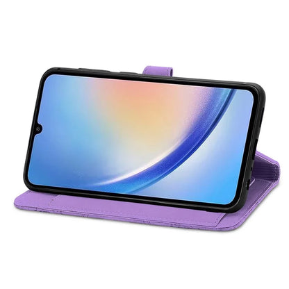 For Samsung Galaxy A55 5G Case Flower Imprinted Leather Wallet Phone Cover
