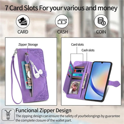 For Samsung Galaxy A55 5G Case Flower Imprinted Leather Wallet Phone Cover