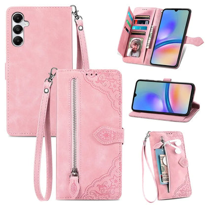 For Samsung Galaxy A05s 4G Phone Case Flower Imprinted Anti-Drop Leather Flip Cover
